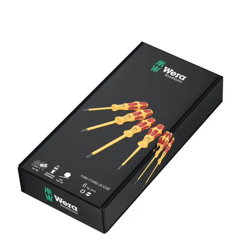 6-ių atsuktuvų rinkinys elektrikui WERA Kraftform VDE 1060 i1062 i6 PZ (3) 6-ių atsuktuvų rinkinio WERA Kraftform VDE 1060 i1062 i6 PZ dėžutė